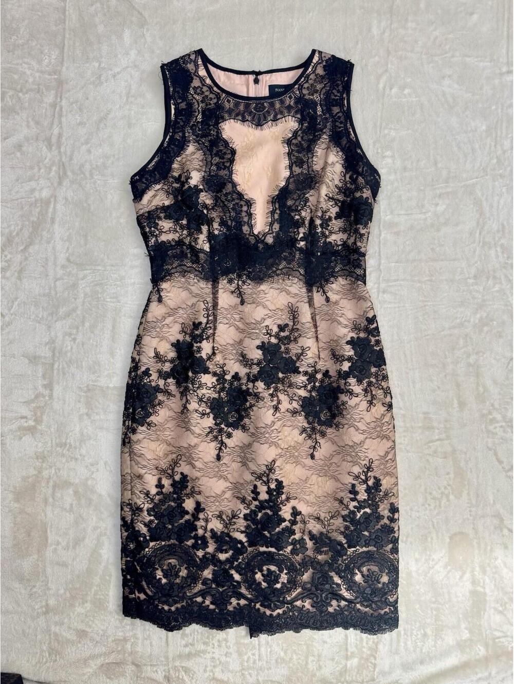 Ivanka Trump Lace Sheath Dress Size 2 Nude Black Floral Sleeveless Cocktail